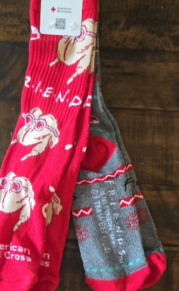 FRIENDS Red and Gray Casual Crew Socks